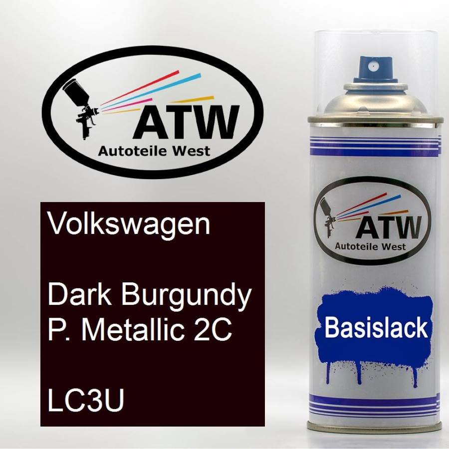 Volkswagen, Dark Burgundy P. Metallic 2C, LC3U: 400ml Sprühdose, von ATW Autoteile West.